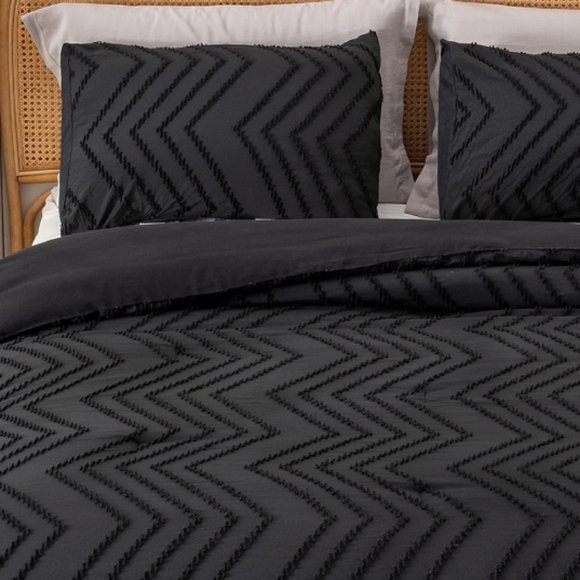 Black Chevron Tufted Zigzag Texture California King Size Bed Comforter Set - Picture 5 of 13